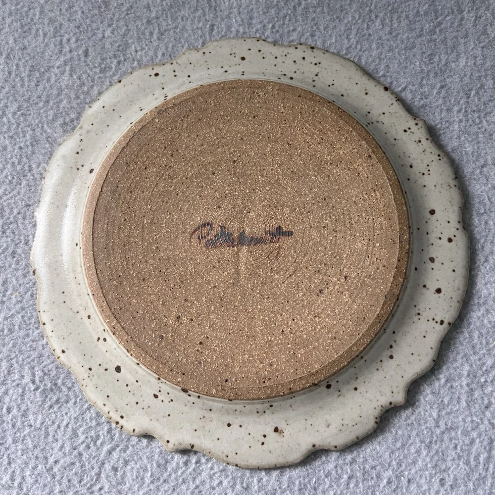 VTG Studio Art Pottery Cheese Dome Butter Dish Signed Rustic Farmhouse Plate Lid
